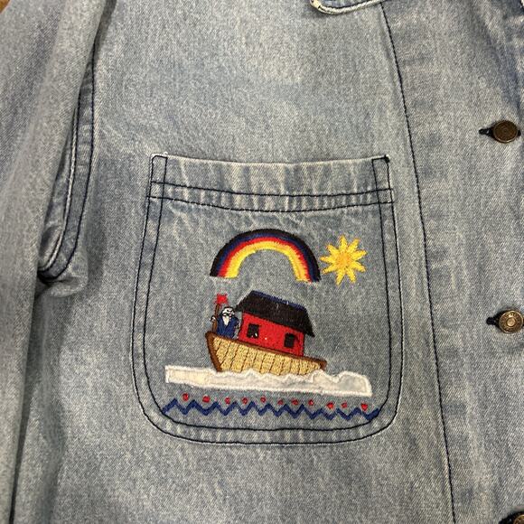 Way To Go Noah's Ark Jean Shirt Jacket Women’s M Blue Animals Embroidered - Picture 2 of 7